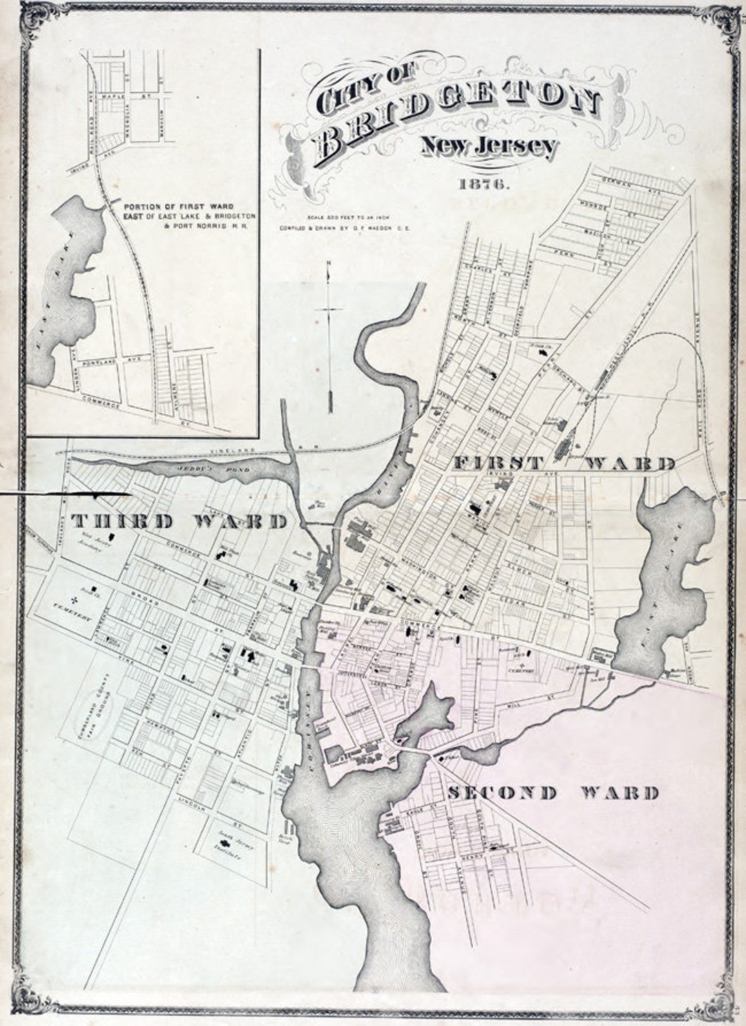 1876 Map of Bridgeton Cumberland County New Jersey Etsy