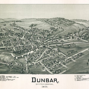 1900 Aerial Map of Dunbar Fayette County Pennsylvania
