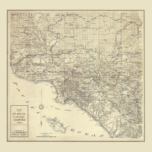 Carte 1914 du comté d'Orange en Californie et de Los Angeles