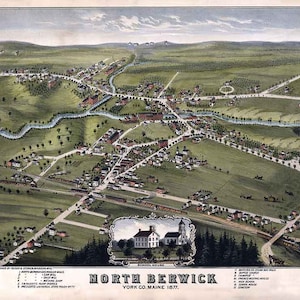 1877 Panorama-Karte von North Berwick York County Maine