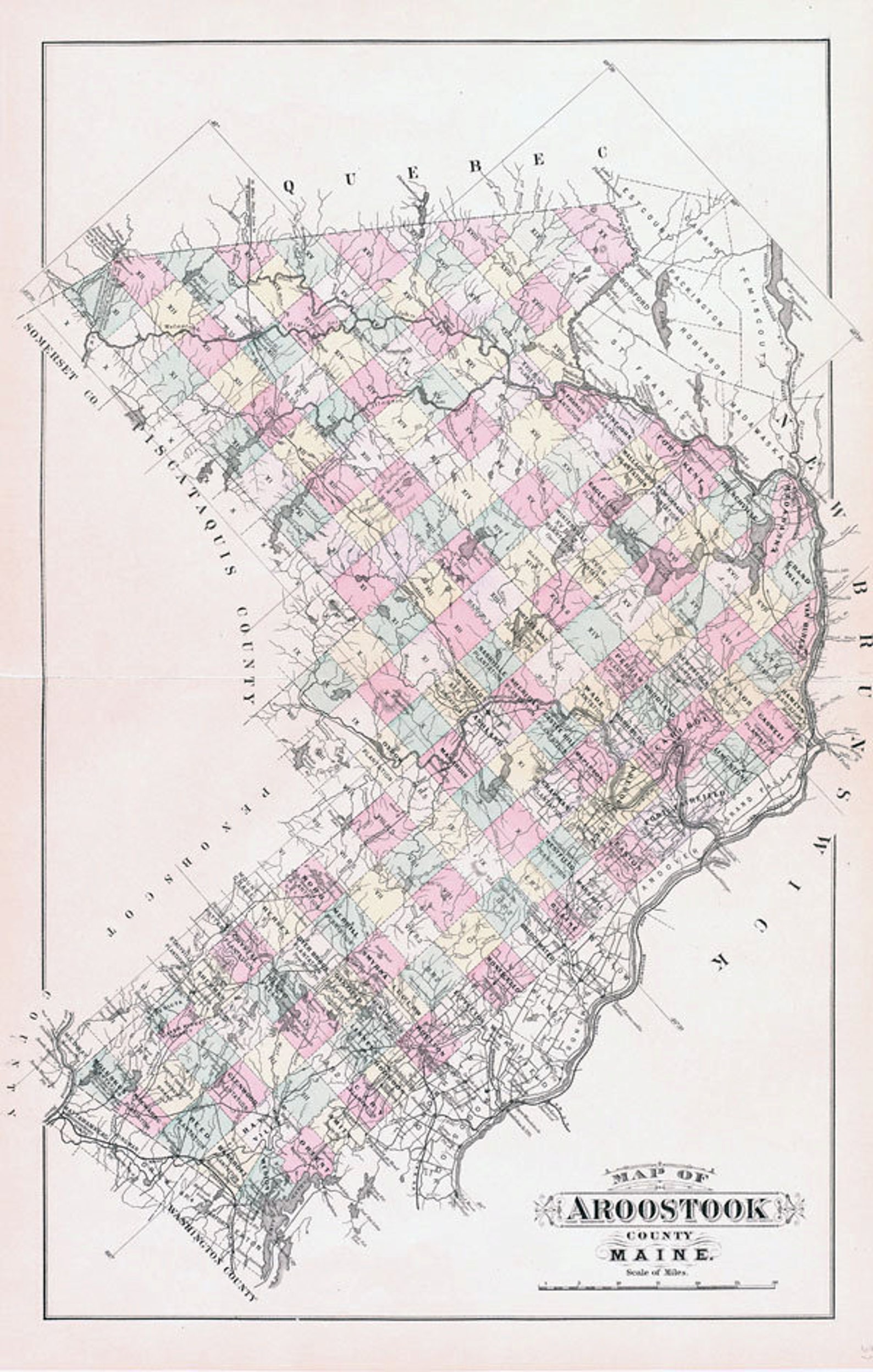 1887 Map of Aroostook County Maine Etsy