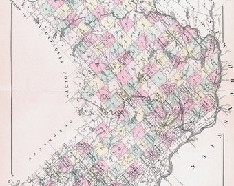May include: A vintage map of Aroostook County, Maine, with a grid pattern of colored squares. The map shows the county's rivers, lakes, and towns. The map is titled "Map of Aroostook County, Maine."