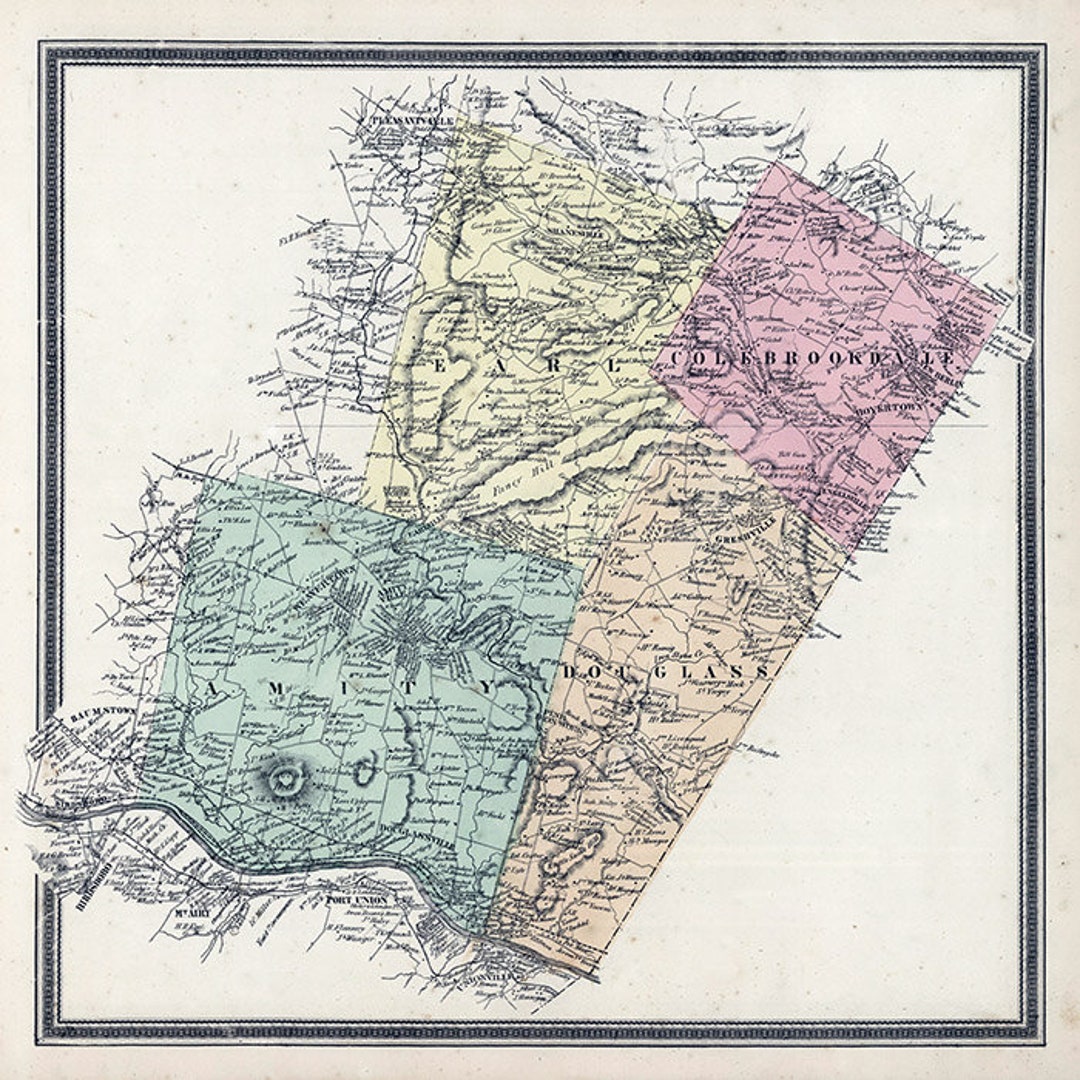 1862 Map of Earl Colebrookdale Amity and Douglass Townships Etsy
