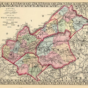 1873 Plan de Tyler Ritchie Pleasants Wood et comté de Wirt en Virginie-Occidentale