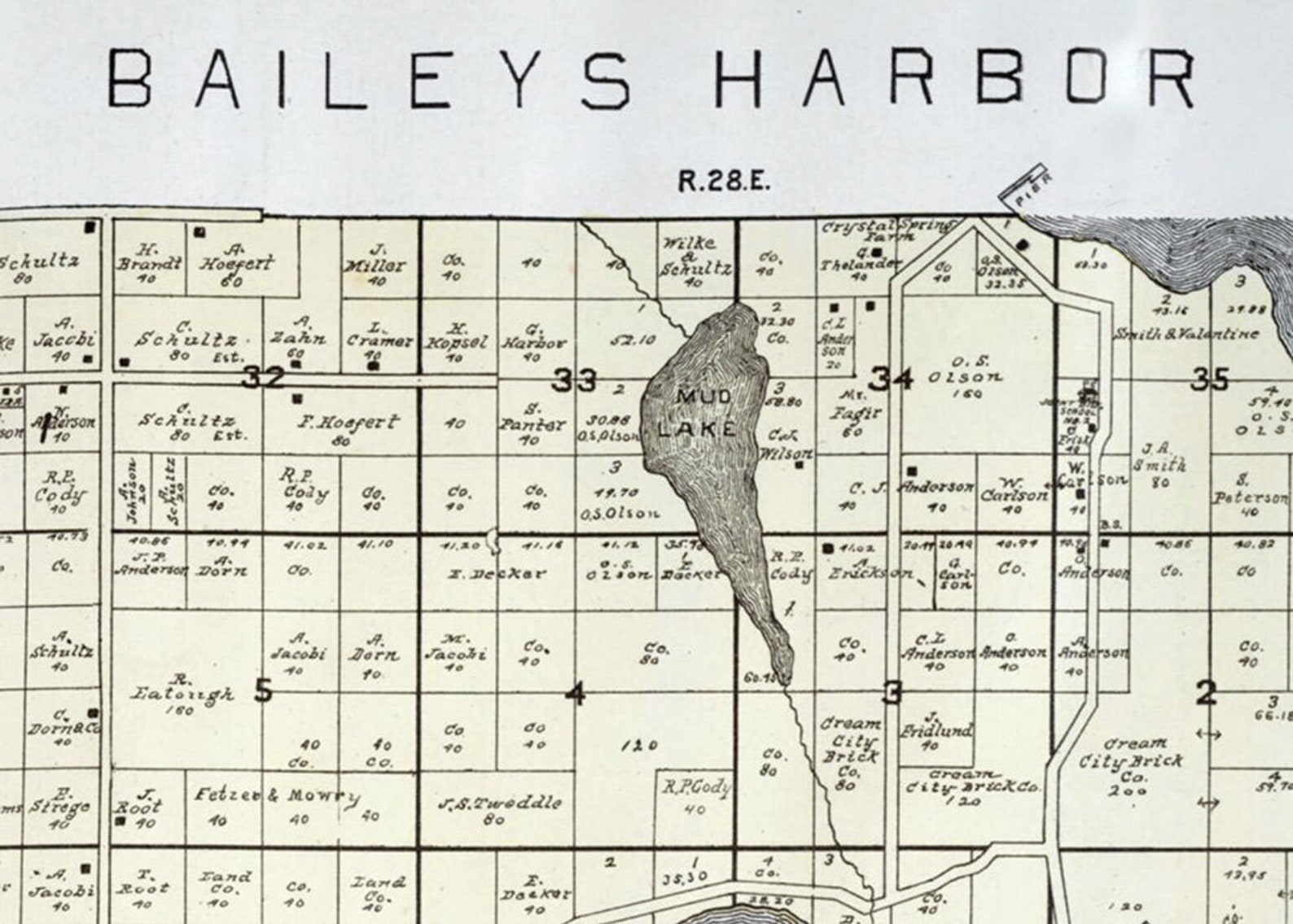 1899 Map of Baileys Harbor Township Door County Wisconsin Etsy