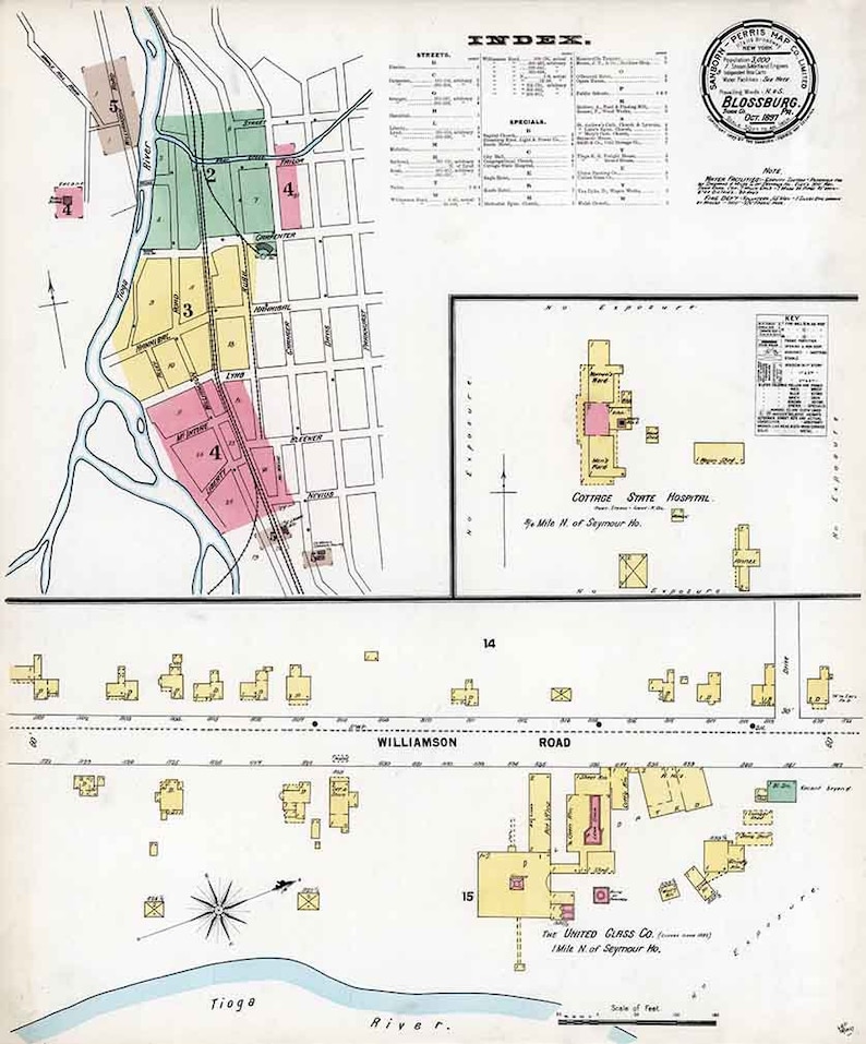 1897 Sanborn Map of Blossburg Tioga County Pennsylvania Etsy