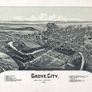 1901 Panorama-Karte von Grove City Mercer County Pennsylvania