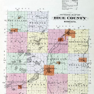 1900, carte du comté de Rice, Minnesota