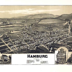 1889 Carte panoramique de Hambourg, comté de Berks, Pennsylvanie