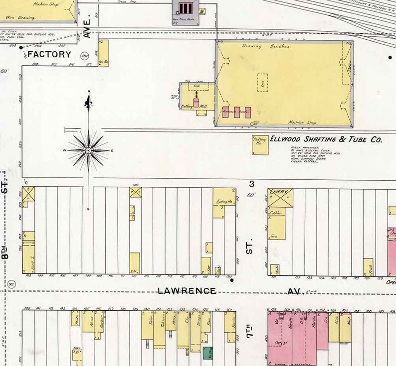1894 Town Map of Ellwood City Lawrence County Pennsylvania Etsy