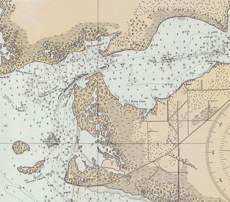 1930 Nautical Map of San Carlos Bay /& Caloosahatchee River Florida