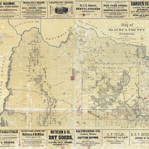 1880, carte du comté d'Alachua en Floride