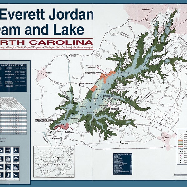 Jordan Lake Nc Map Etsy Canada
