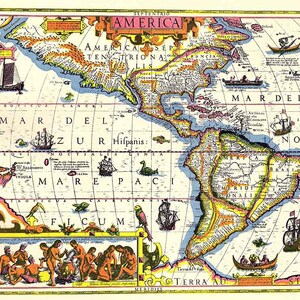 Mapa do século 16 da América e da América do Sul
