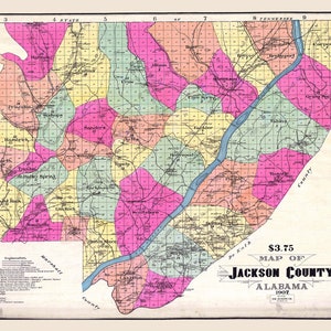 Kaart uit 1907 van Jackson County, Alabama
