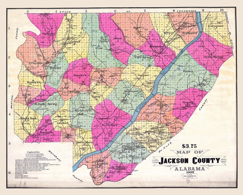 1907 Map of Jackson County Alabama Etsy