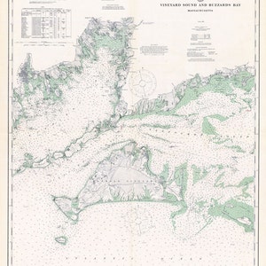 Mappa nautica del 1913 di Marthas Vineyard Sound e Buzzards Bay Mass