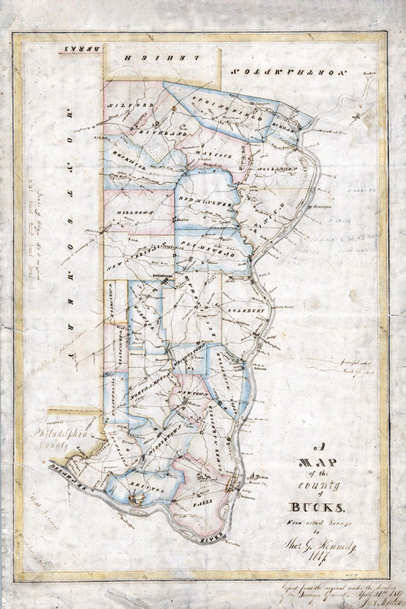 Fine Art Paper Print Custom Gift Haycock Vintage Map Giclee Map Print Your Hometown Bucks County Pennsylvania Pennsylvania