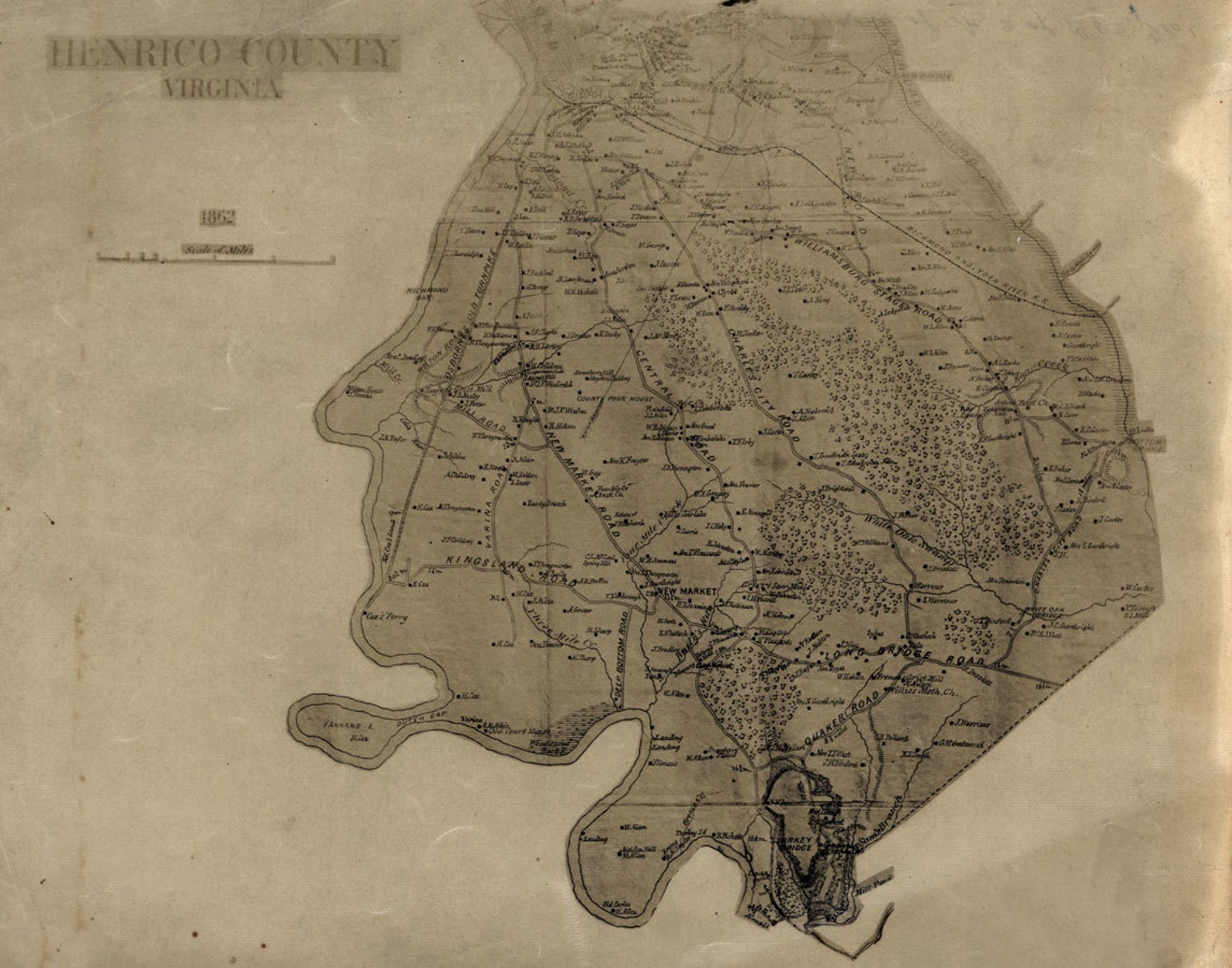 1862 Map of Henrico County Virginia Family Names Genealogy Etsy