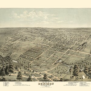 1876 Panorama-Karte von Denison Grayson County Texas
