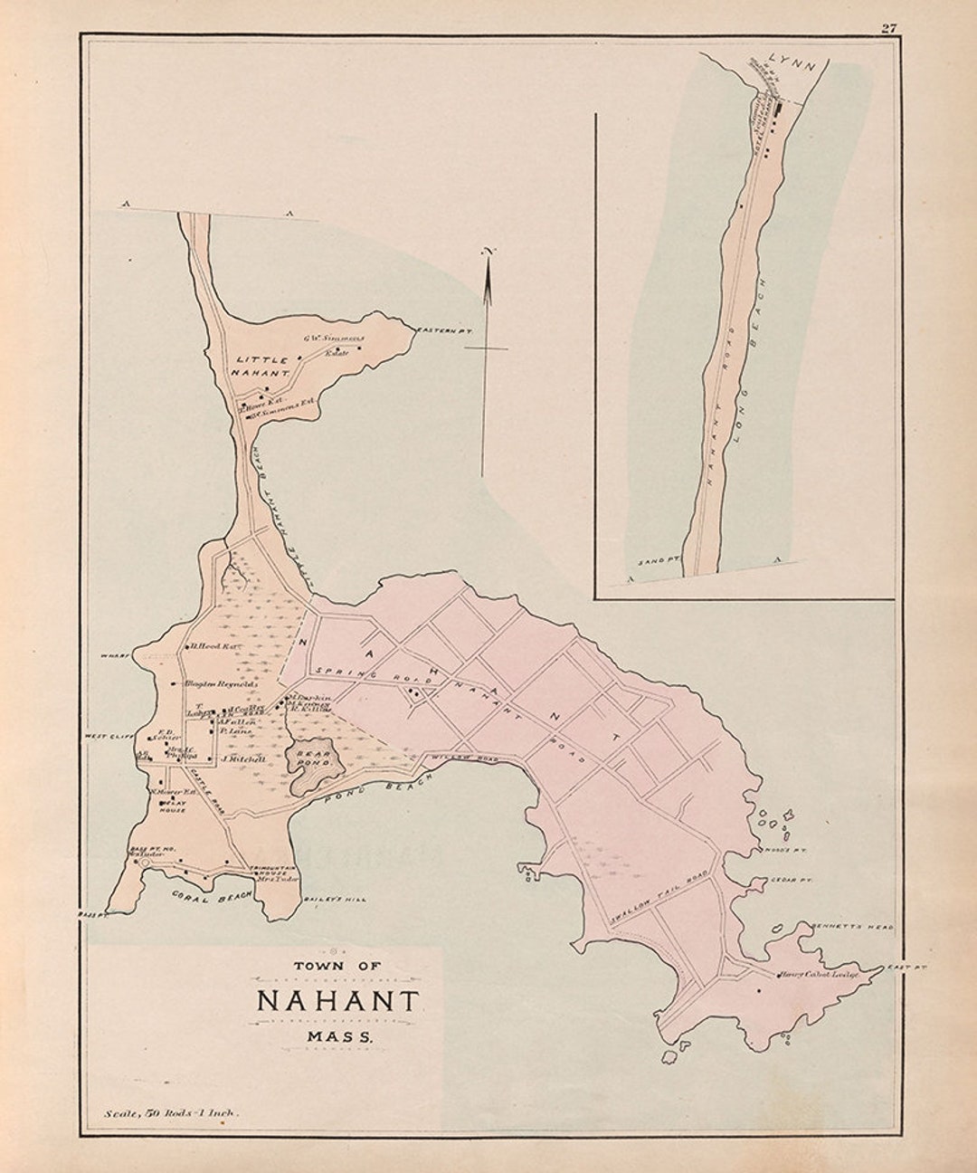 1884 Map of Nahant Massachusetts Etsy