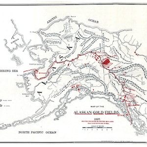 Carte des champs aurifères de l'Alaska de 1897