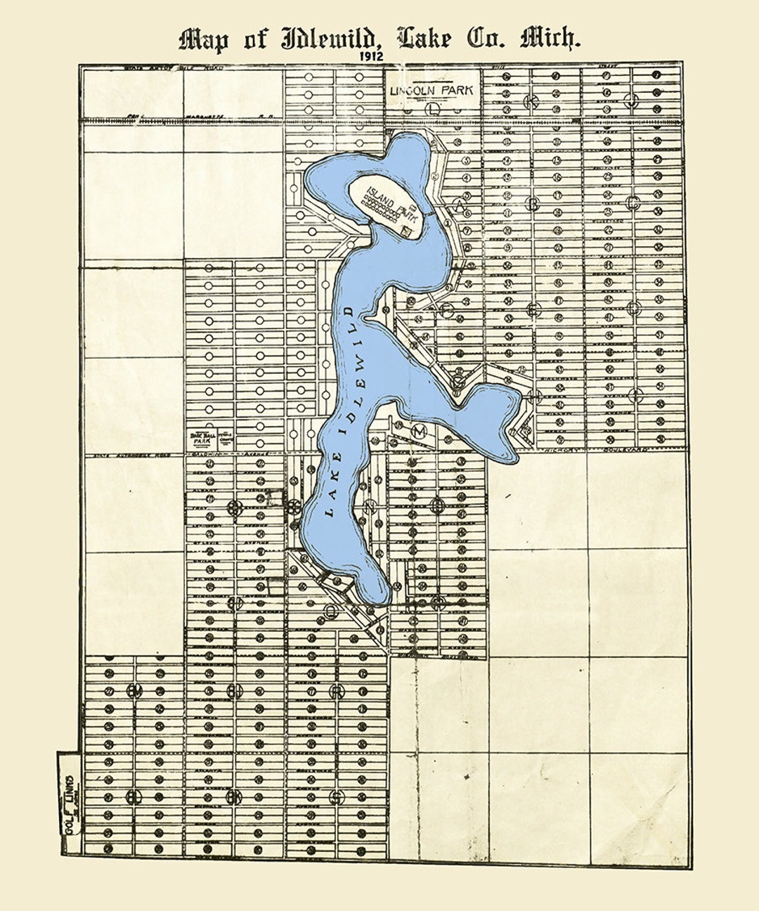 1912 Map of Lake Idlewild Lake County Michigan Etsy