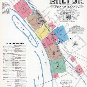 1890 Town Map of Milton Northumberland County Pennsylvania