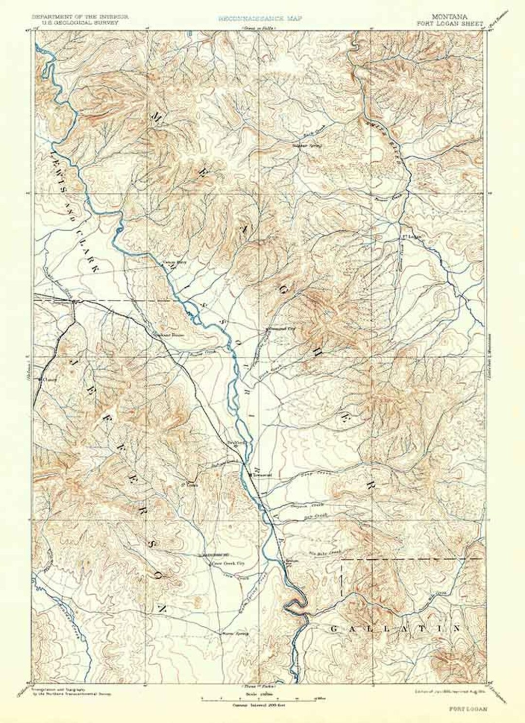 1886 Topo Map of Fort Logan Montana Etsy