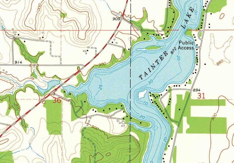 1972 Map of Lake Menomin Wisconsin and Tainter Lake Etsy