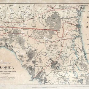 1864 Map of Florida Georgia Civil Way Era