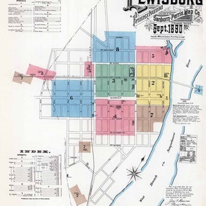 1890 Plan de la ville de Lewisburg Union County en Pennsylvanie