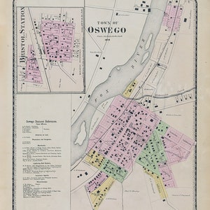 1870 Map of Oswego Kendall County Illinois