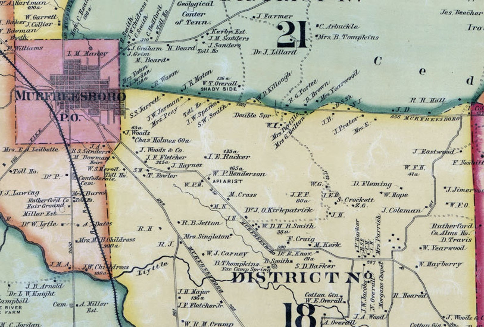 1878 Map of Rutherford County Tennessee Murfreesboro Etsy