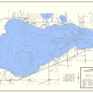 1974 Carte de Shawano Lake Shawano County Wisconsin