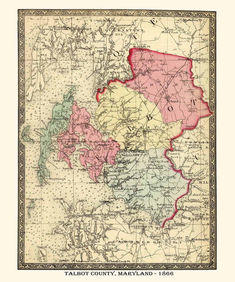 Talbot Map 1866 Map of Talbot County Maryland - Etsy