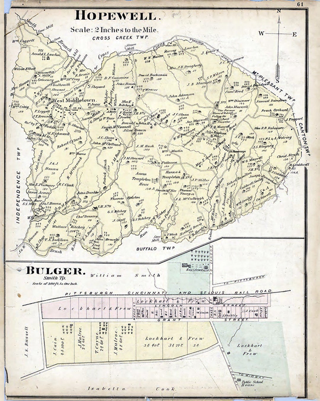 1876 Map of Hopewell Township Washington County Pennsylvania Etsy