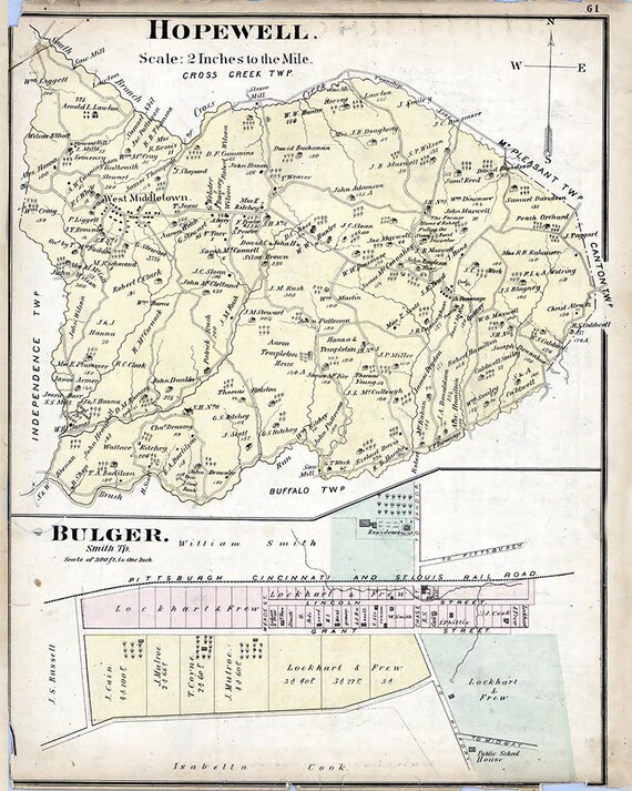 1876 Map of Hopewell Township Washington County Pennsylvania Etsy