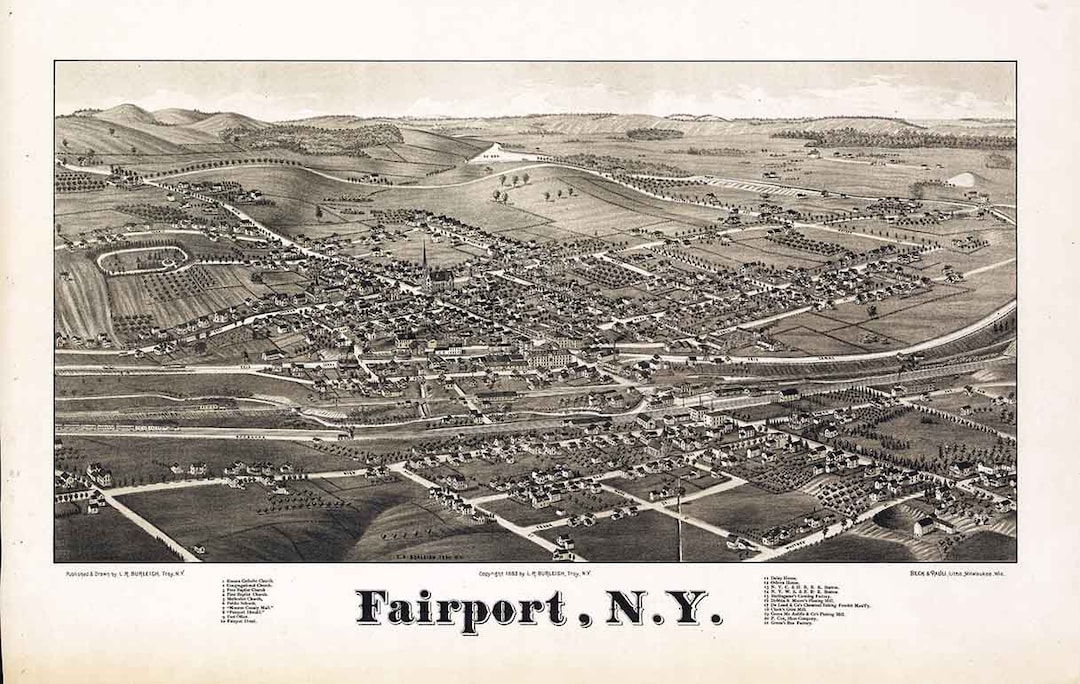 1885 Panoramic Map of Fairport New York Etsy