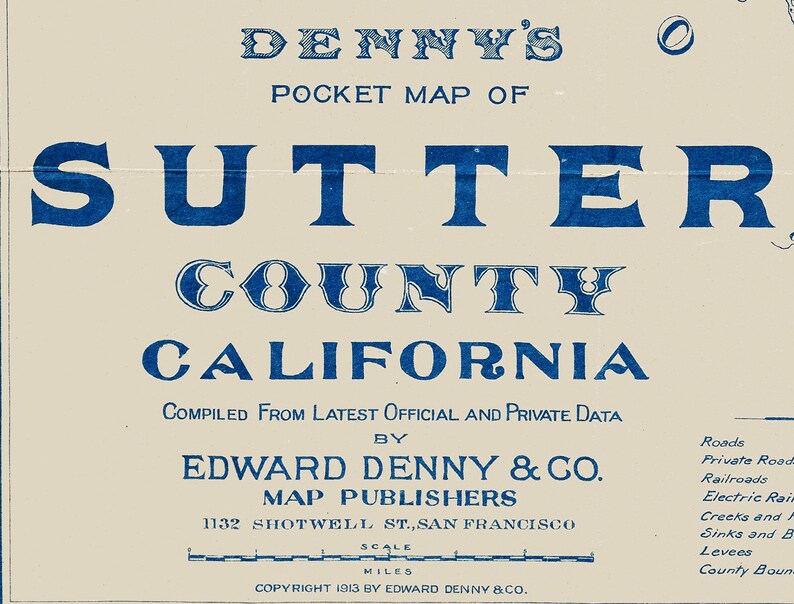 1913 Map of Sutter County California - Etsy