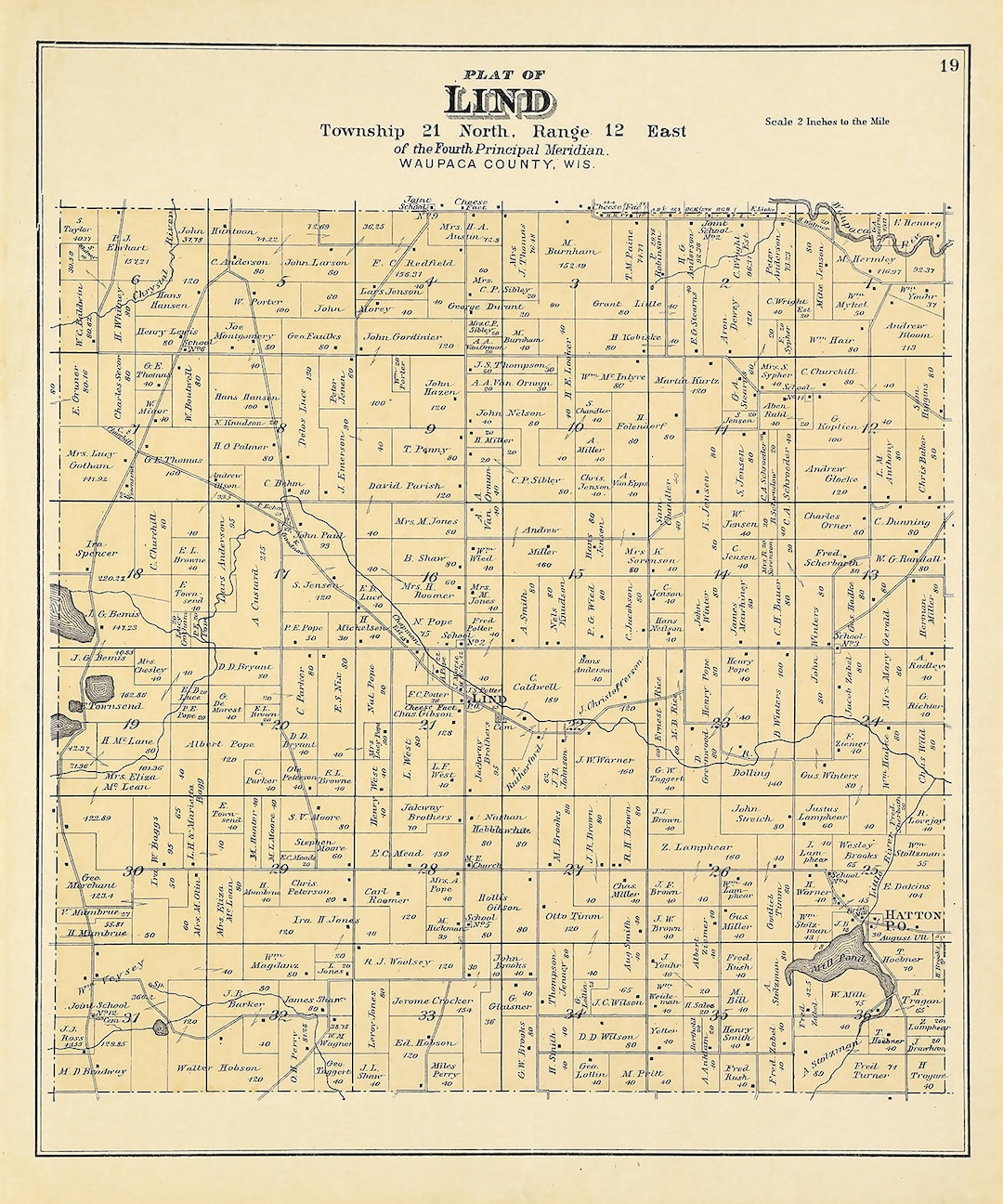 1889 Map of Lind Township Waupaca County Wisconsin Etsy