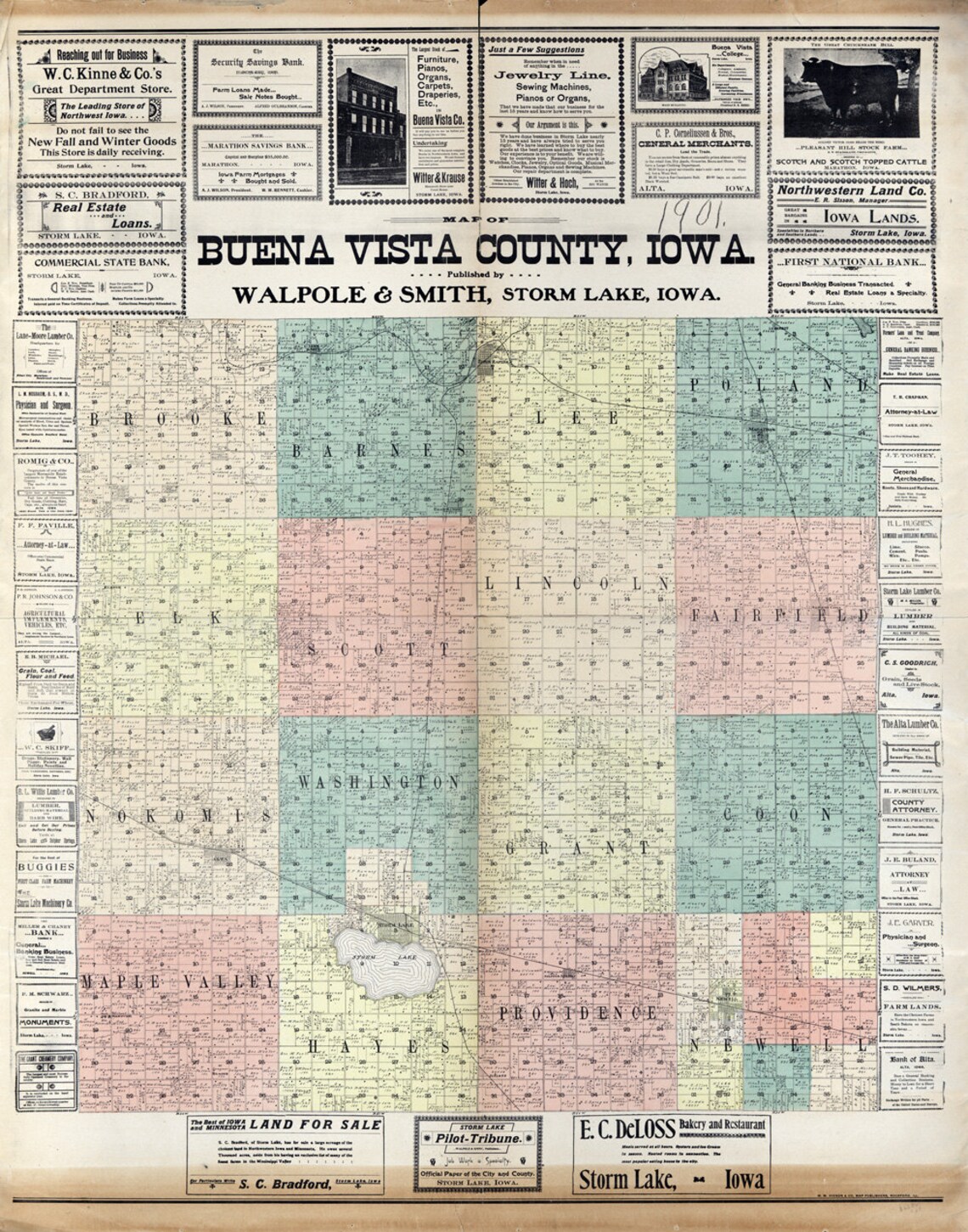 1901 Map of Buena Vista County Iowa Etsy