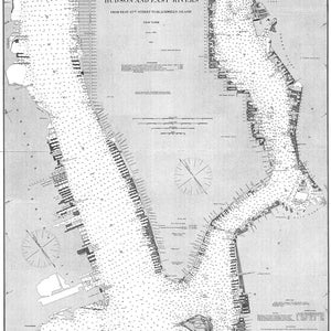 1887 Carta Náutica Mapa de los ríos Hudson y East Long Island Nueva York