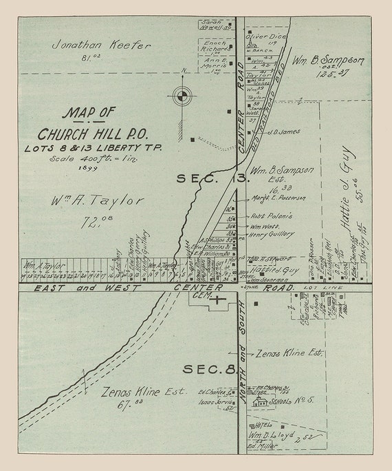 1899 年オハイオ州トランブル郡チャーチ ヒルの地図 - Etsy 日本