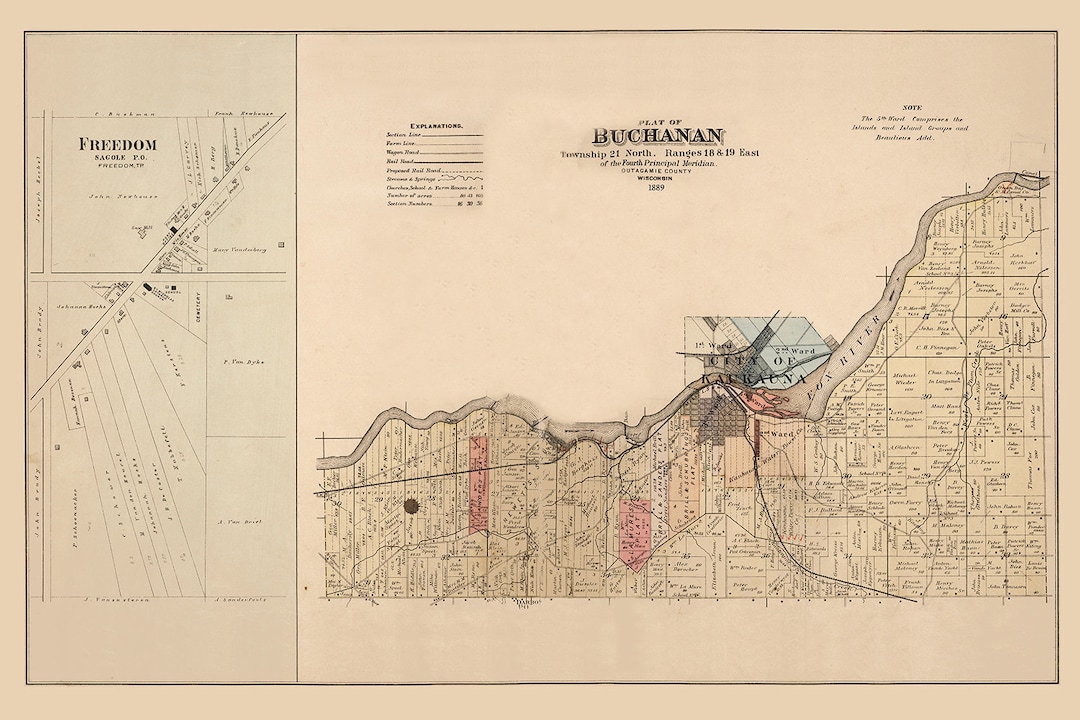 1889 Map of Buchanan Township Outagamie County Wisconsin Etsy