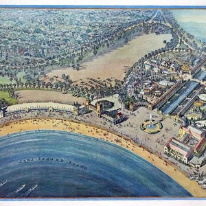 1927 Panorama-Karte von Rye Beach Westchester County Park New York PlayLand