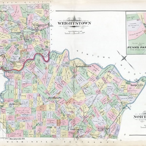 1891 Map of Wrightstown and Northhampton Township Bucks County Pennsylvania