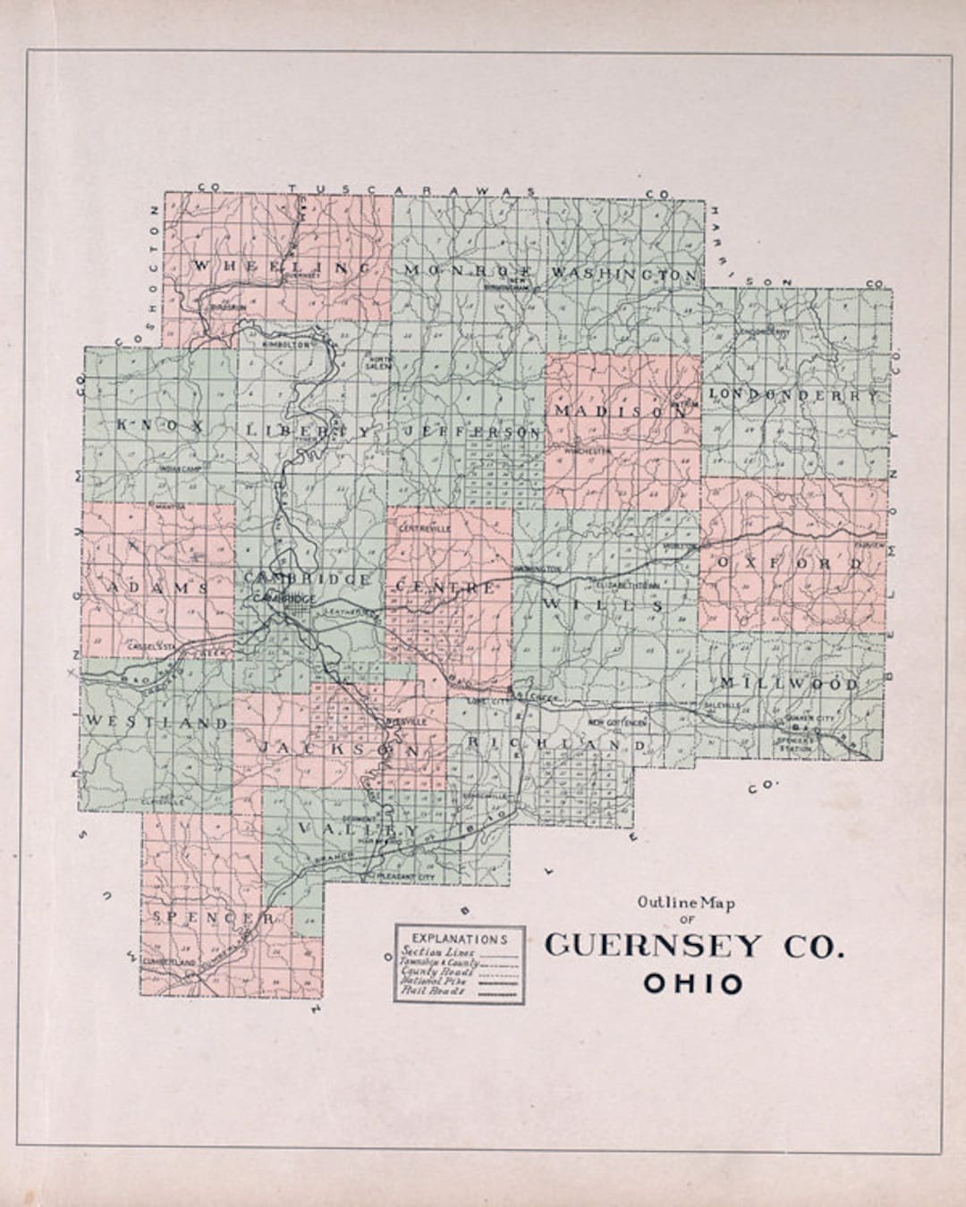 1902 Map of Guernsey County Ohio Etsy