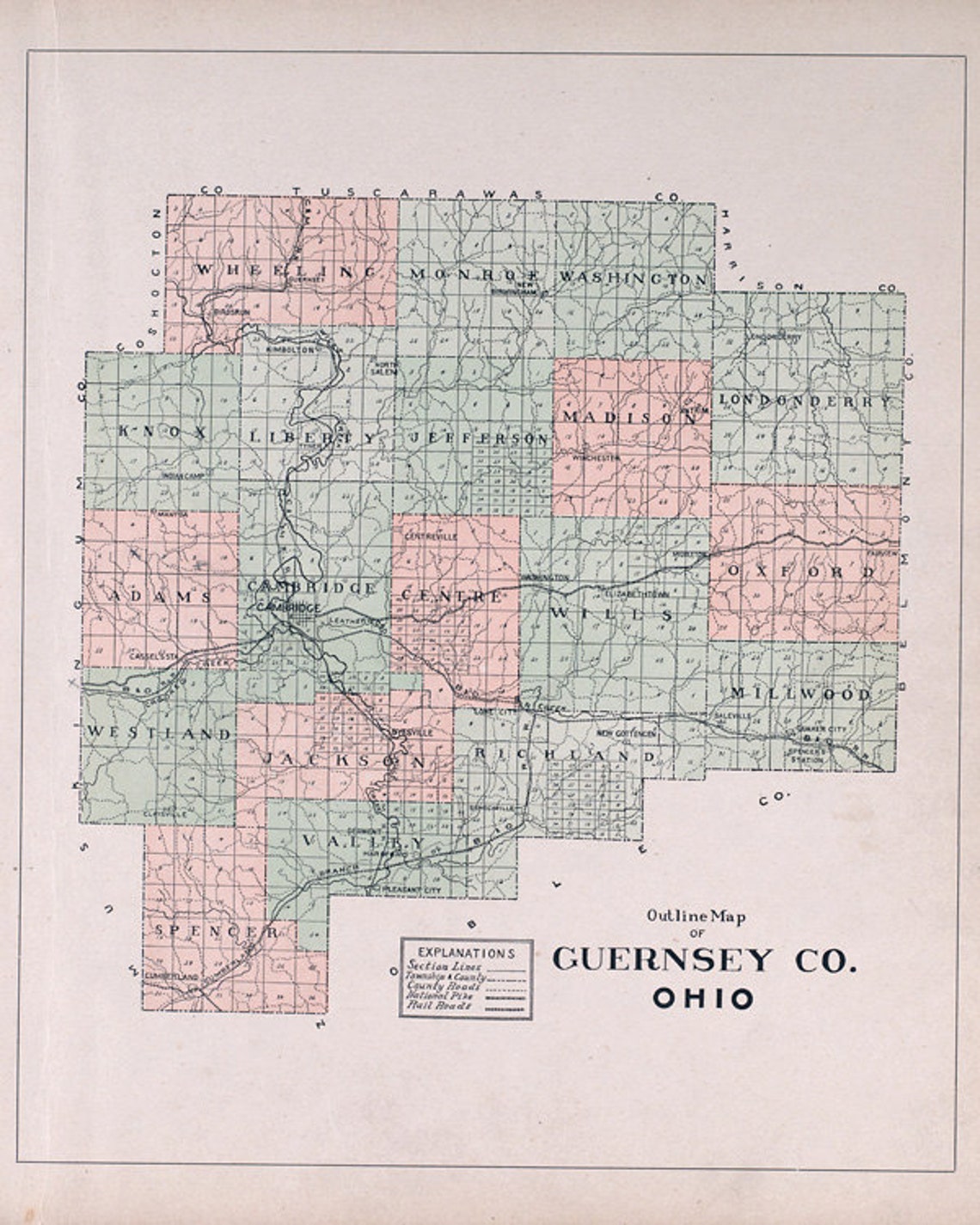 1902 Map of Guernsey County Ohio Etsy