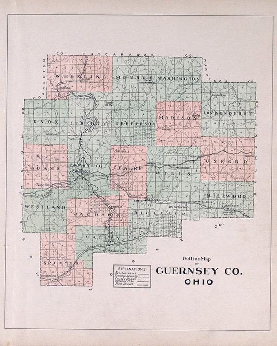 Map Of Guernsey County Ohio 1902 Map Of Guernsey County Ohio | Etsy Canada